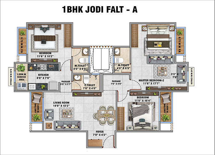 1BHK with Terrace Floor Plan - Suraksha Smart City